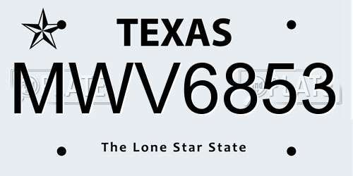 MWV6853 Texas License Plate