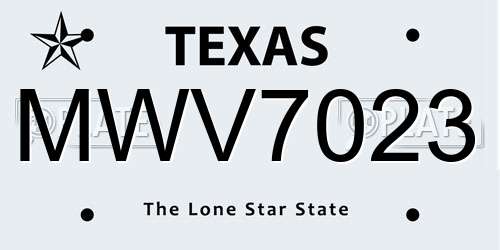 MWV7023 Texas License Plate