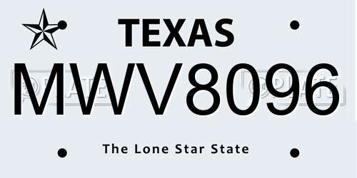 MWV8096 Texas License Plate