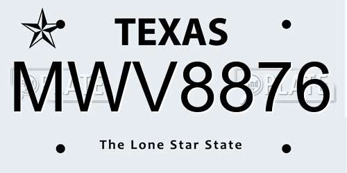 MWV8876 Texas License Plate