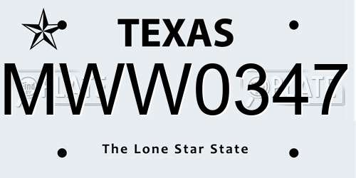 MWW0347 Texas License Plate