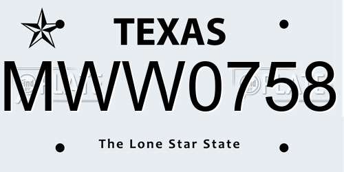 MWW0758 Texas License Plate