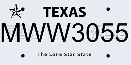 MWW3055 Texas License Plate