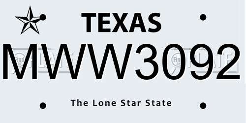 MWW3092 Texas License Plate