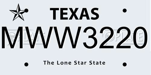 MWW3220 Texas License Plate
