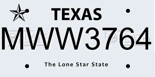 MWW3764 Texas License Plate