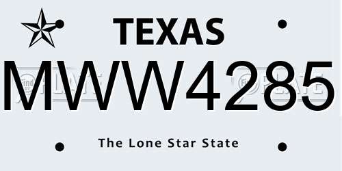 MWW4285 Texas License Plate