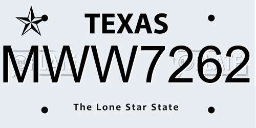 MWW7262 Texas License Plate