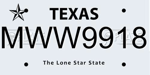 MWW9918 Texas License Plate