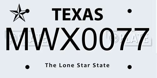 MWX0077 Texas License Plate