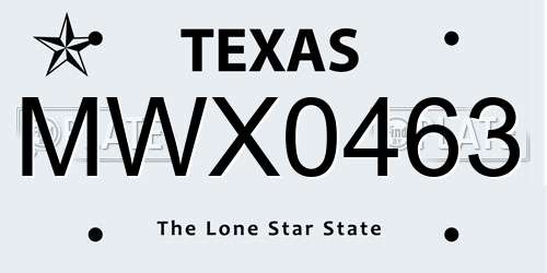 MWX0463 Texas License Plate