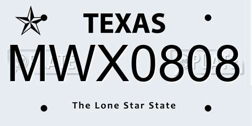 MWX0808 Texas License Plate