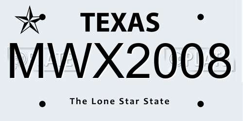 MWX2008 Texas License Plate