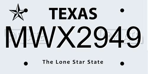 MWX2949 Texas License Plate