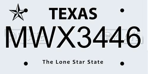 MWX3446 Texas License Plate