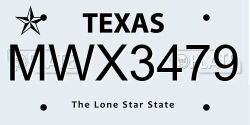 MWX3479 Texas License Plate