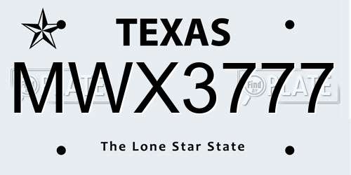 MWX3777 Texas License Plate