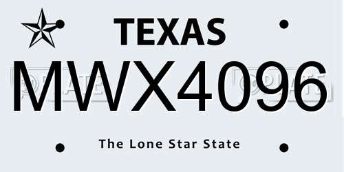 MWX4096 Texas License Plate
