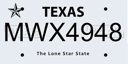 MWX4948 Texas License Plate