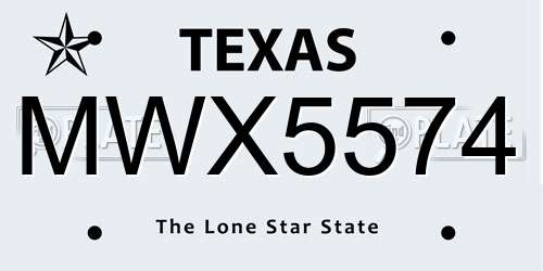MWX5574 Texas License Plate