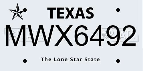 MWX6492 Texas License Plate