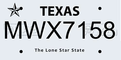 MWX7158 Texas License Plate