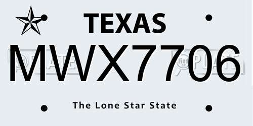 MWX7706 Texas License Plate