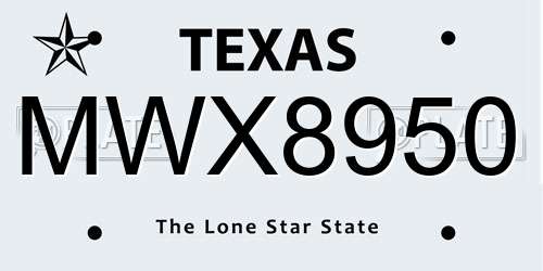 MWX8950 Texas License Plate
