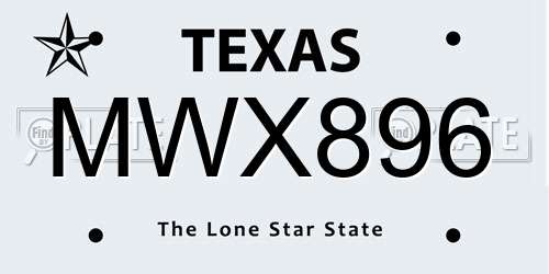 MWX896 Texas License Plate