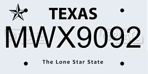 MWX9092 Texas License Plate