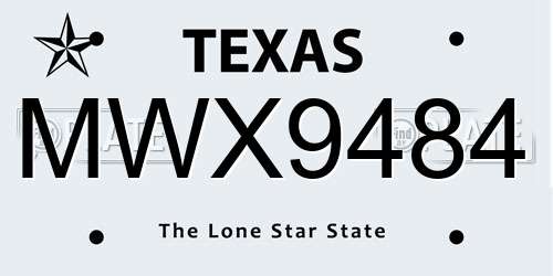 MWX9484 Texas License Plate