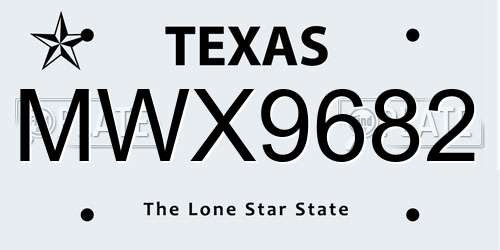 MWX9682 Texas License Plate