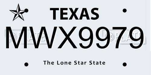 MWX9979 Texas License Plate