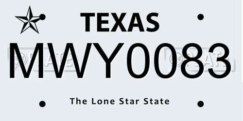 MWY0083 Texas License Plate