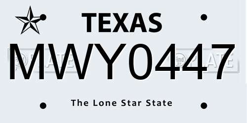 MWY0447 Texas License Plate