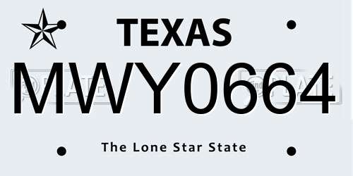 MWY0664 Texas License Plate