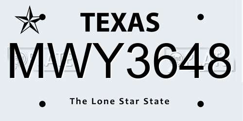 MWY3648 Texas License Plate