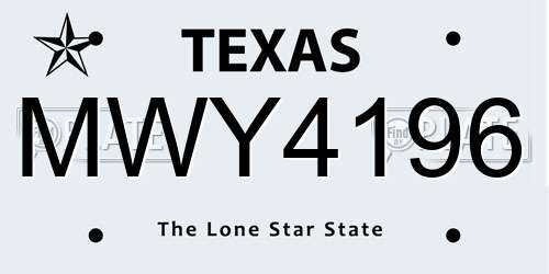 MWY4196 Texas License Plate