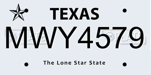 MWY4579 Texas License Plate