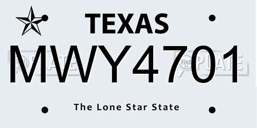 MWY4701 Texas License Plate