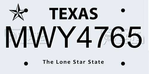 MWY4765 Texas License Plate
