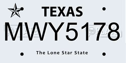 MWY5178 Texas License Plate
