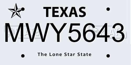 MWY5643 Texas License Plate