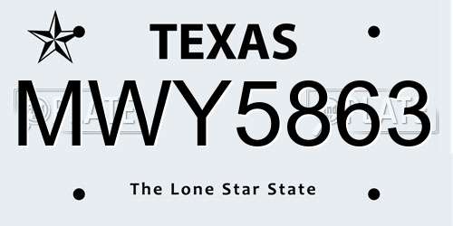 MWY5863 Texas License Plate
