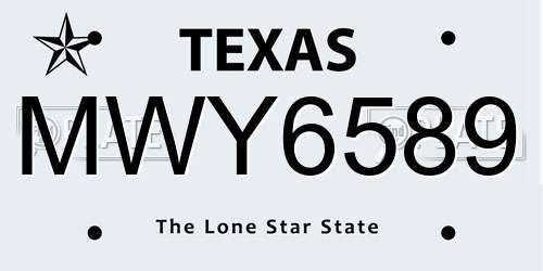 MWY6589 Texas License Plate