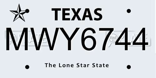 MWY6744 Texas License Plate