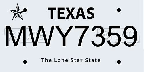 MWY7359 Texas License Plate