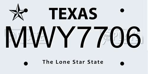 MWY7706 Texas License Plate