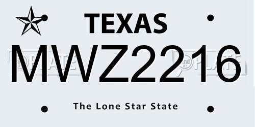 MWZ2216 Texas License Plate