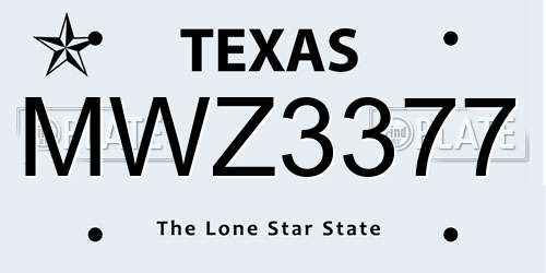 MWZ3377 Texas License Plate